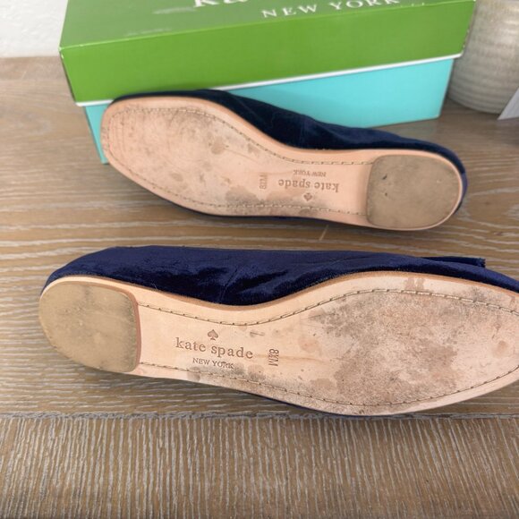 Kate Spade Navy Blue Velvet Ballet Flats 8.5M With Box - Picture 2 of 5